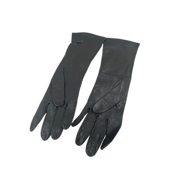 Vintage Women's Black Leather Gloves Intricate Paisley Embroidery Design - Picture 3 of 12